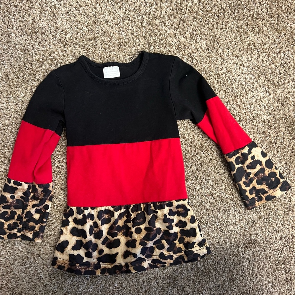 Bold Black and Red Long Sleeve Tee with Leopard Print